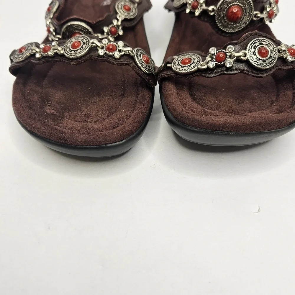 Minnetonkia Sandels Brown Leather Size 8 Heel To Toe‎ 10.5